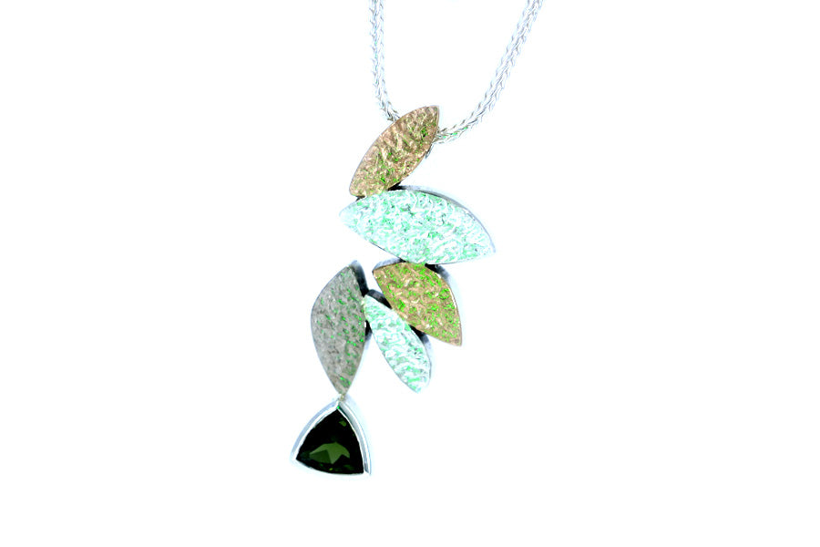 Marquise Design Trillion Tourmaline Silver & 18ct Coloured Gold Necklace