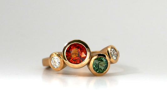 Four Stone Sapphire & Lab Diamond 18ct Red Gold Ring