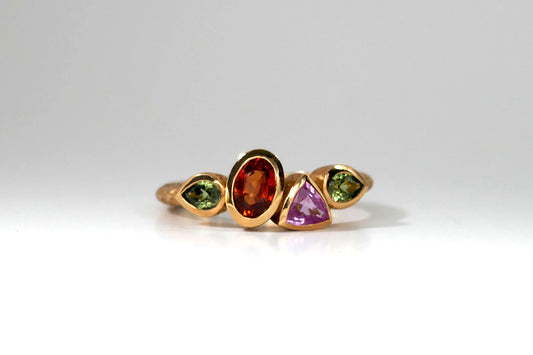 Mixed Shaped Multi-Coloured Sapphire 18ct Red Gold Ring