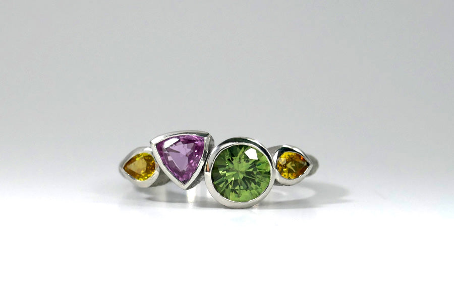 Mixed Shaped Multi-Coloured Sapphire Platinum Ring