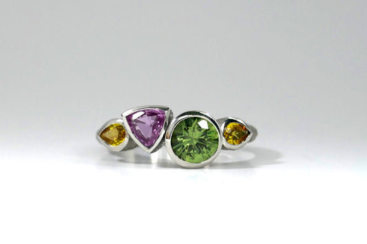 Mixed Shaped Multi-Coloured Sapphire Platinum Ring