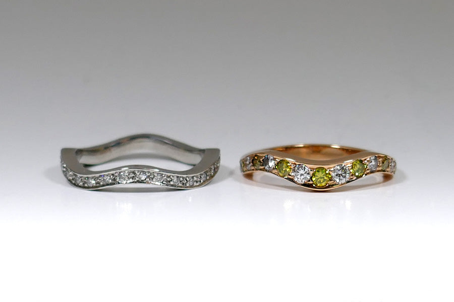 Undulating Wave Diamond Set Platinum & 18ct Red Gold Ring Designs