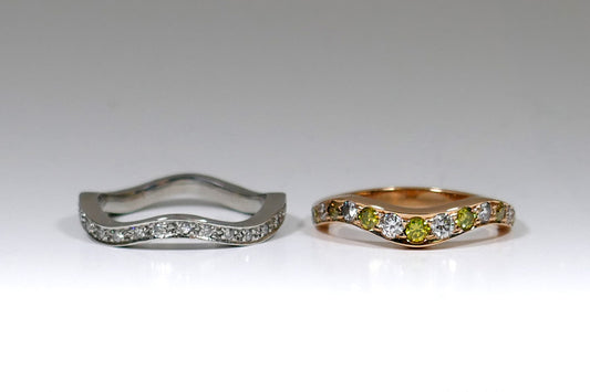 Undulating Wave Diamond Set Platinum & 18ct Red Gold Ring Designs