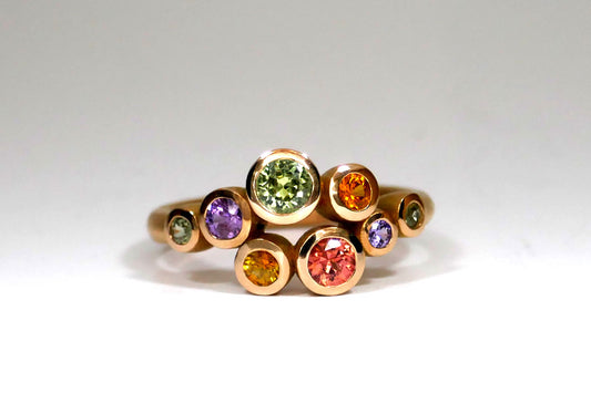 Eight Round Mixed Coloured Sapphire 18ct Red Gold Open Cluster Ring Design