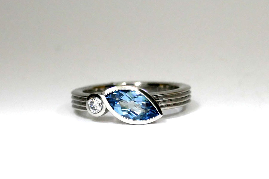 Marquise Aquamarine & Diamond Platinum Ring