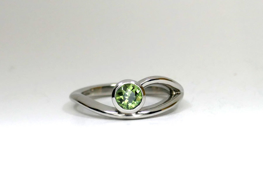 Round Green Sapphire Platinum Branch Ring Design
