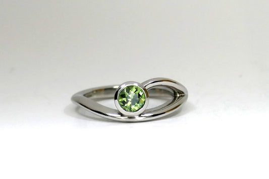 Round Green Sapphire Platinum Branch Ring Design