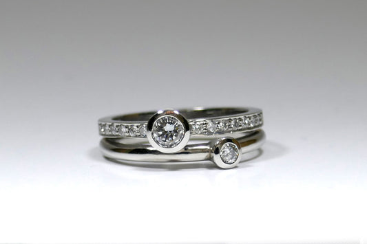 Two Stone Diamond Pave Set Double Band Platinum Ring Design