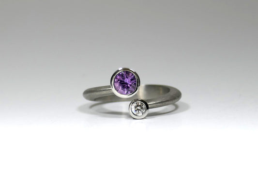 Two Stone Open Platinum Ring Design with Purple Sapphire & Diamond