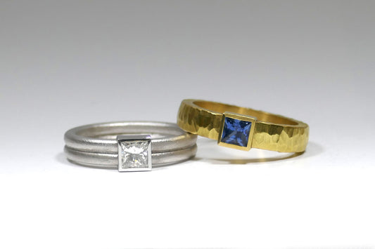 Princess Cut Diamond & Sapphire 18ct Gold Rings