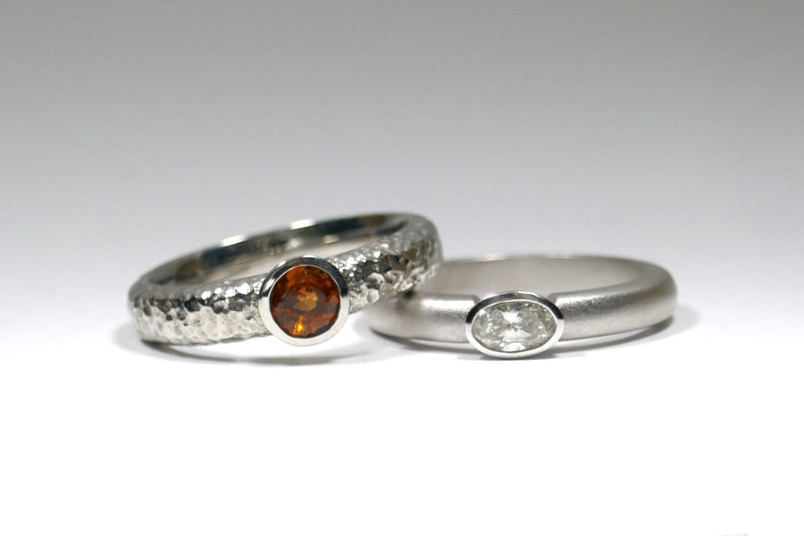 Orange Sapphire & Oval Diamond Solitaire Ring Designs
