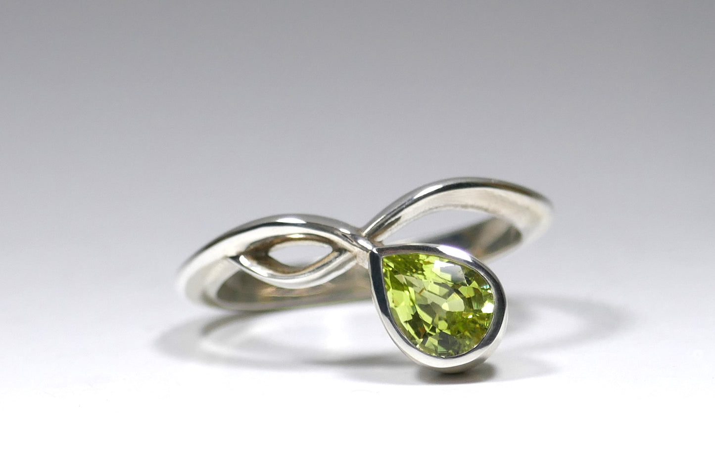 Pear Chrysoberyl Silver Cross Through Ring Design
