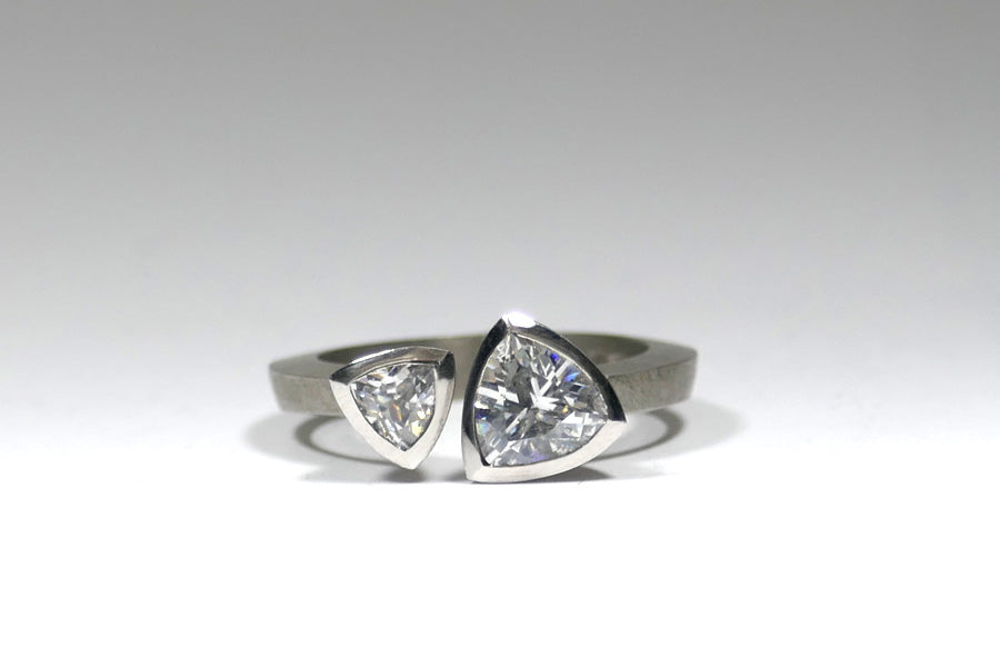 Trillion Cut Diamond Two Stone Platinum Ring