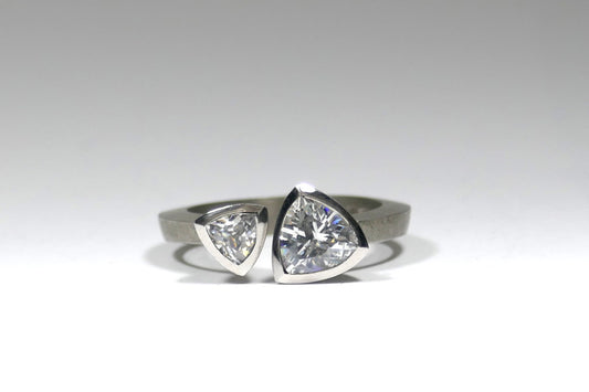 Trillion Cut Diamond Two Stone Platinum Ring