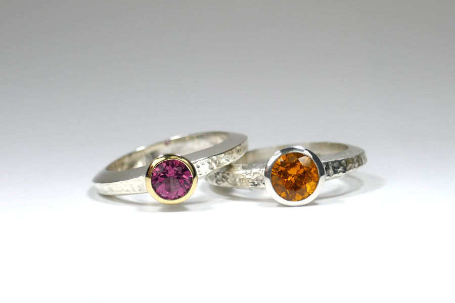 Tourmaline & Spessartite  Garnet Silver Rings