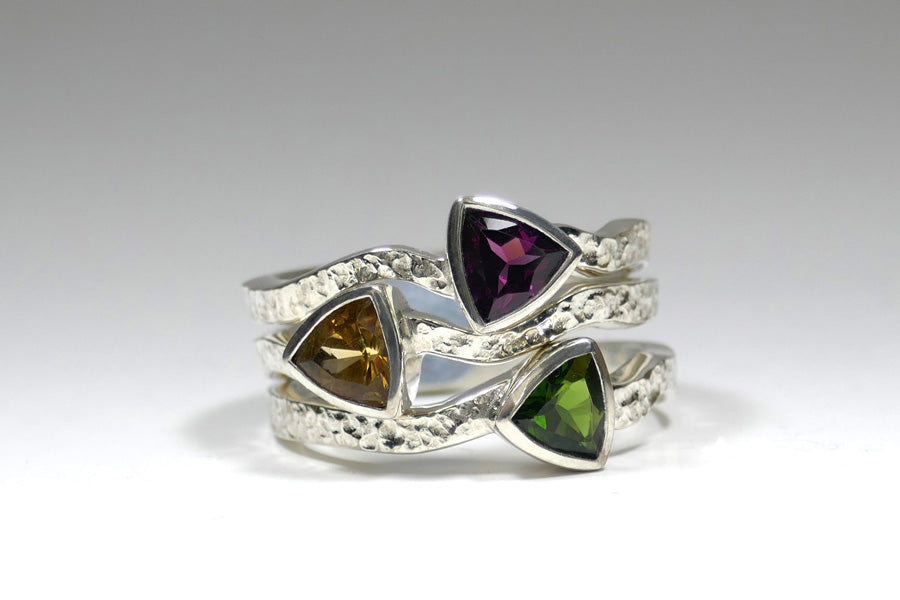 Three Trillion Cut Stone Silver Stacking Ring