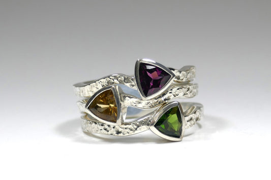 Three Trillion Cut Stone Silver Stacking Ring
