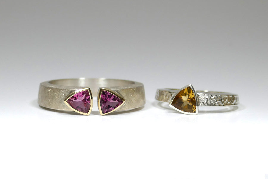 Trillion Tourmaline & Citrine Silver Rings