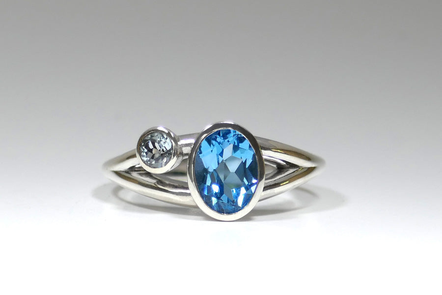 Oval Swiss Blue & Sky Blue Topaz Silver Ring