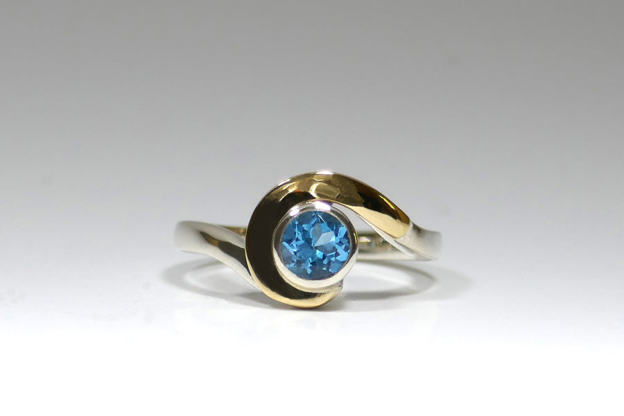Wrap Design Blue Topaz Silver & 18ct Gold Ring