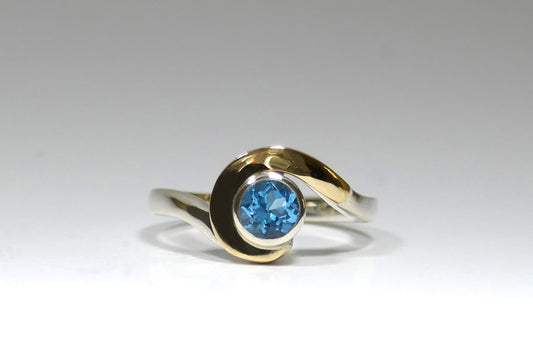 Wrap Design Blue Topaz Silver & 18ct Gold Ring