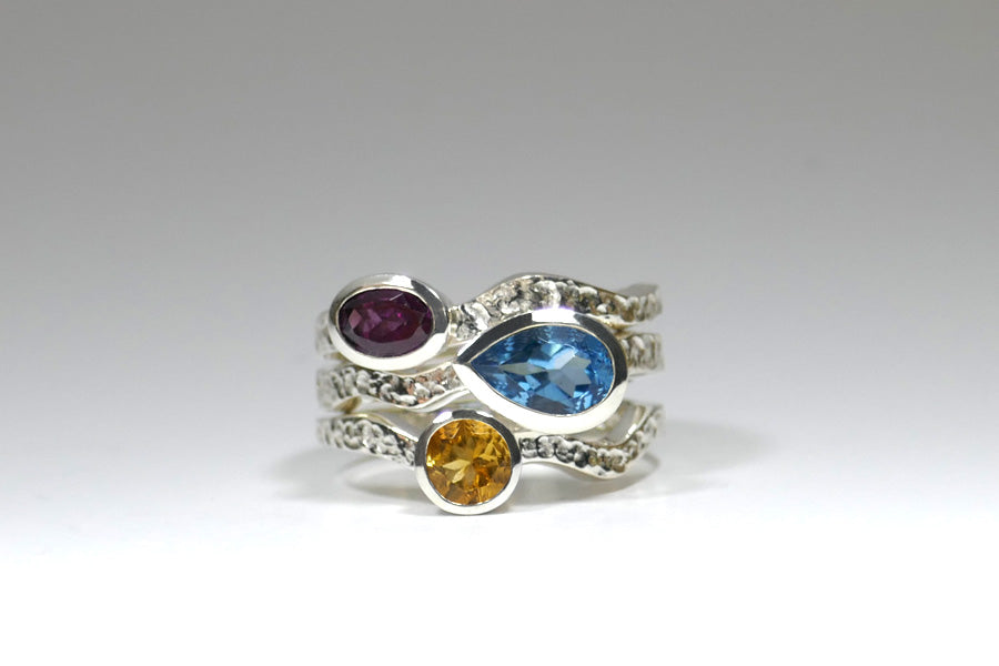 Pear Topaz, Garnet & Citrine Silver Stacking Ring