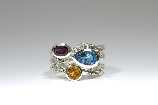 Pear Topaz, Garnet & Citrine Silver Stacking Ring