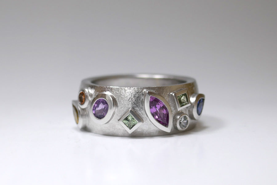 Mixed Shaped, Multi-Coloured Sapphire Silver Ring