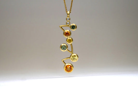 Coloured Sapphire & Diamond Set 18ct Gold Cluster Pendant