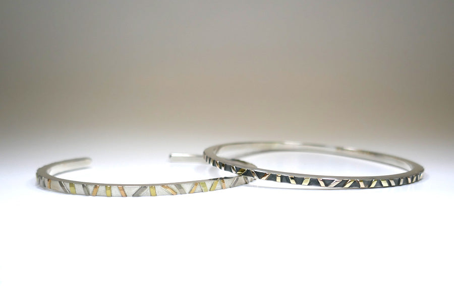 Striped Silver & 18ct Gold Bangles
