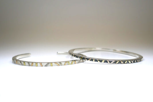 Striped Silver & 18ct Gold Bangles