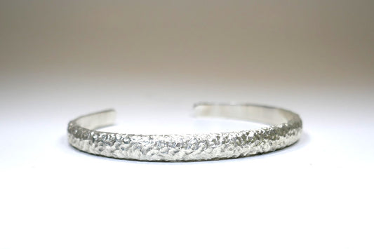 Open Burred Pattern Silver Bangle