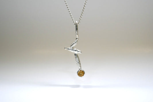 Bead Design Silver & Citrine Necklace with Burred Pattern