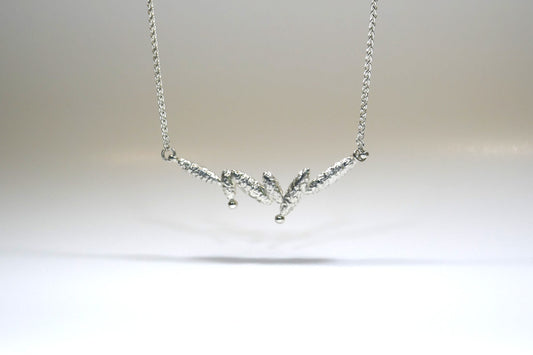 Bead Design Silver Necklace with Burred Pattern