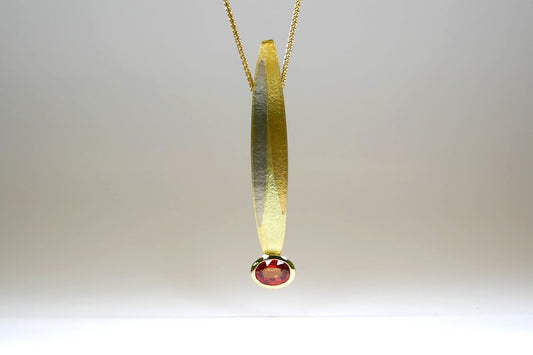 Leaf Design Orange Oval Shaped Sapphire 18ct Coloured Gold Necklace