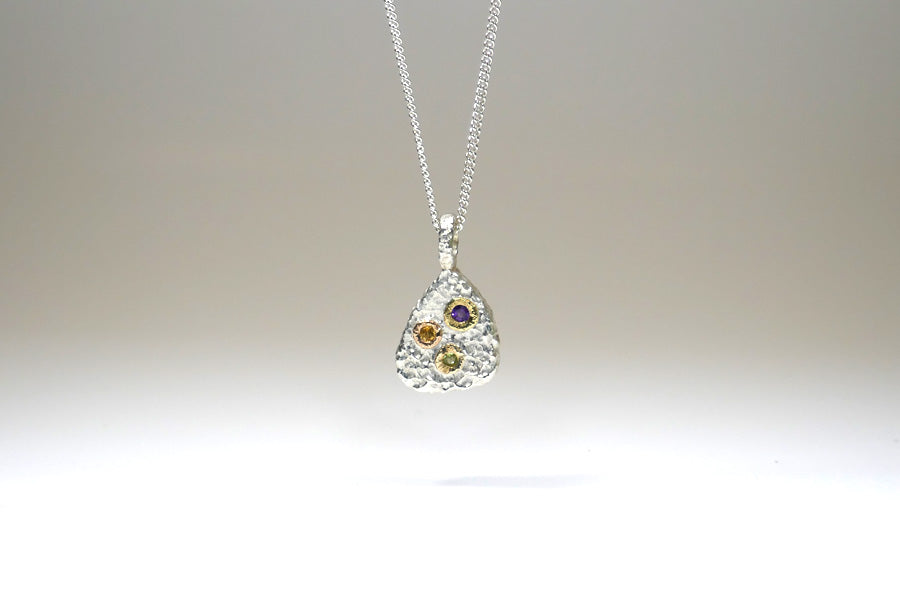 Burr Design Silver & 18ct Gold Mixed Stone Pendant