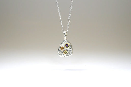 Burr Design Silver & 18ct Gold Mixed Stone Pendant