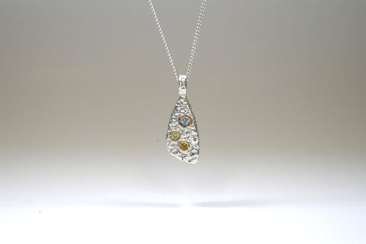 Burr Design Silver & 18ct Gold Mixed Stone Pendant