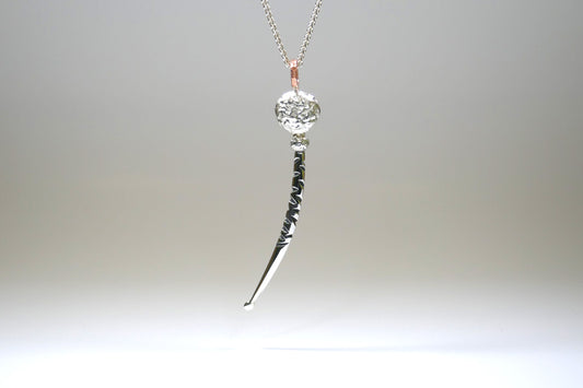 Notch Pattern Curved Bar & Bead Silver Necklace