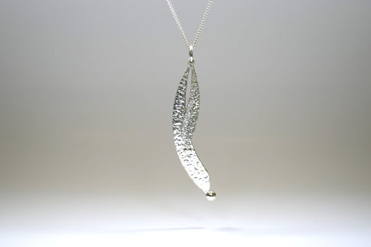 Two Curved Drop Design Silver Necklace