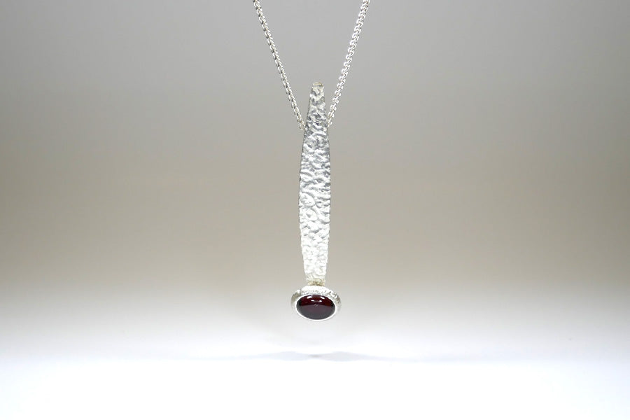 Burr Patterned Silver Necklace with Oval Cabochon Garnet