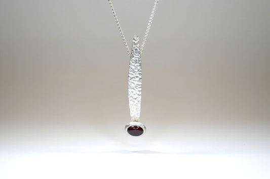 Burr Patterned Silver Necklace with Oval Cabochon Garnet