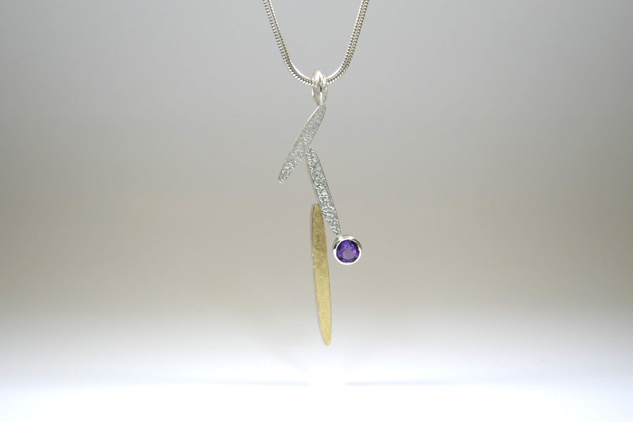 Amethyst Leaf Design Silver & 18ct Gold Necklace