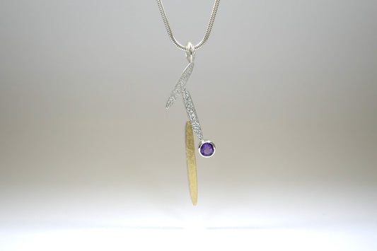 Amethyst Leaf Design Silver & 18ct Gold Necklace