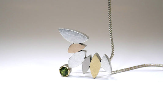 Marquise Design Tourmaline Silver & 18ct Coloured Gold Necklace