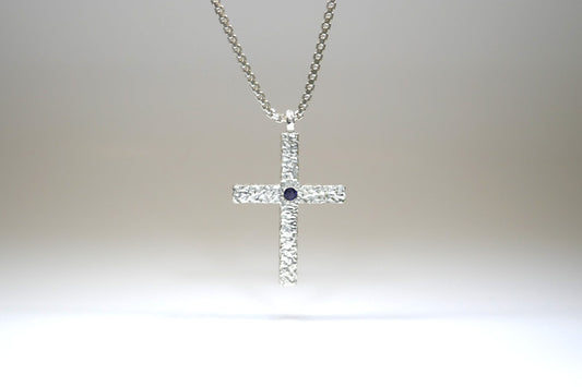 Burred Pattern Silver & Iolite Crucifix Pendant