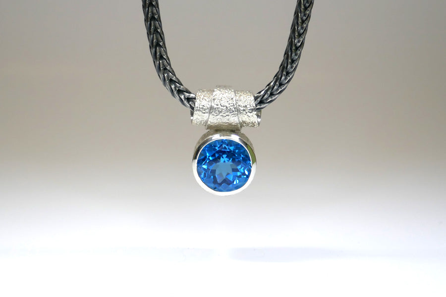 Scroll Design Blue Topaz Silver Necklace