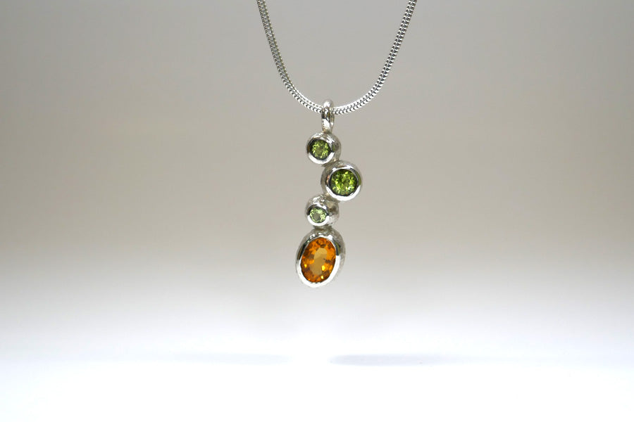 Oval Citrine & Peridot Silver Quirky Pendant Design