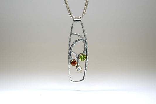Peridot, Citrine & White Sapphire Silver Necklace