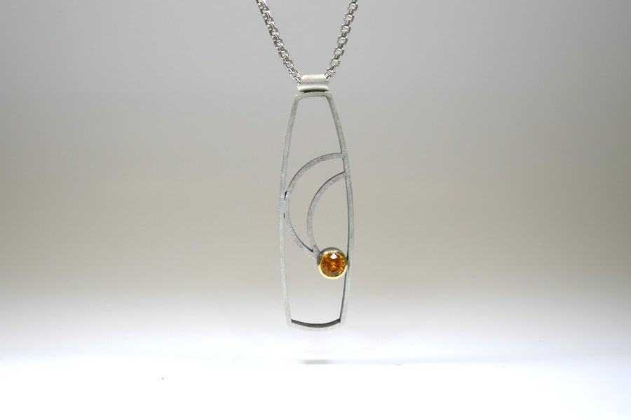 Open Frame Design Orange Sapphire Silver Necklace